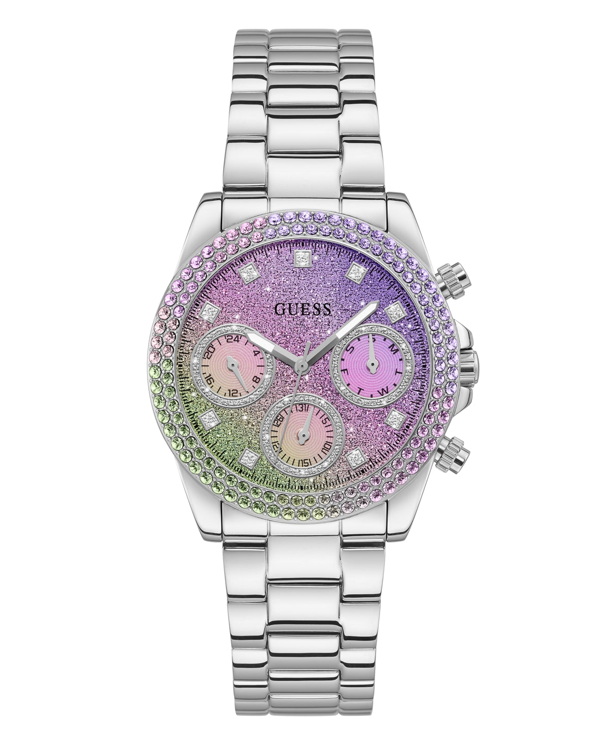 Guess Women's Silver-Tone Glitz Stainless Steel Bracelet Watch, 38mm