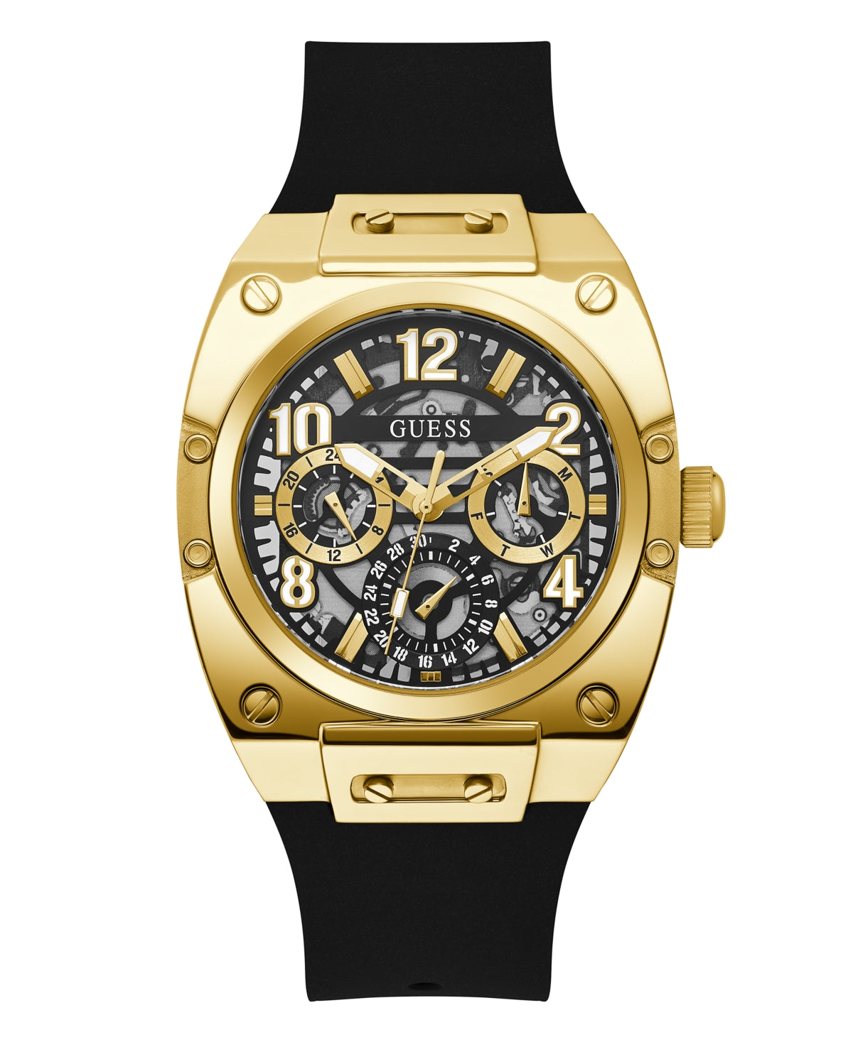 Guess Men's Multifunction Black-Tone Silicone Watch, 43mm