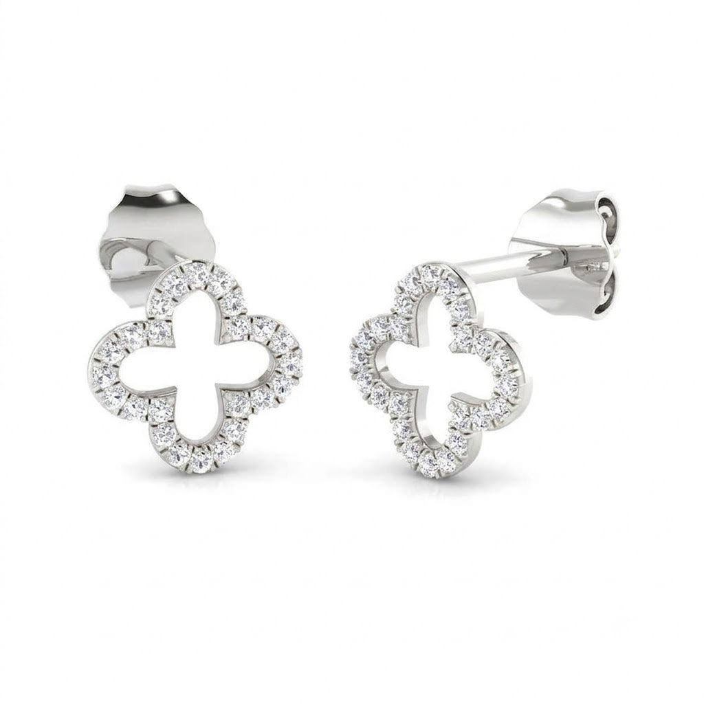 9K White or Yellow Gold 0.19ct Natural Diamond Clover Earrings