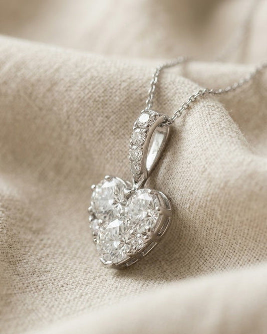 Lab Diamond Heart Pendant Necklace in 9k White Gold - Luxury Elegant Design