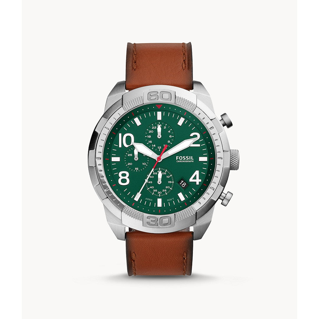 Fossil Bronson FS5738 Men’s Chronograph Watch – Green Dial, Brown Leather Strap