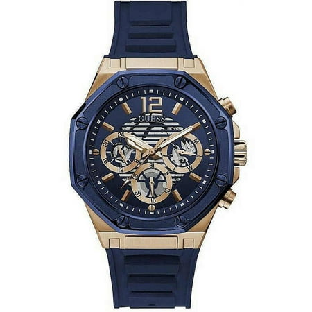 GUESS Men's Watch – Blue Dial, Rose Gold-Tone Steel Case, Blue Silicone Strap
