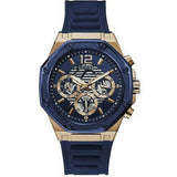 GUESS Men's Watch – Blue Dial, Rose Gold-Tone Steel Case, Blue Silicone Strap