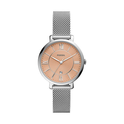 Fossil Women Jacqueline Three-Hand Date Stainless Steel Mesh Watch