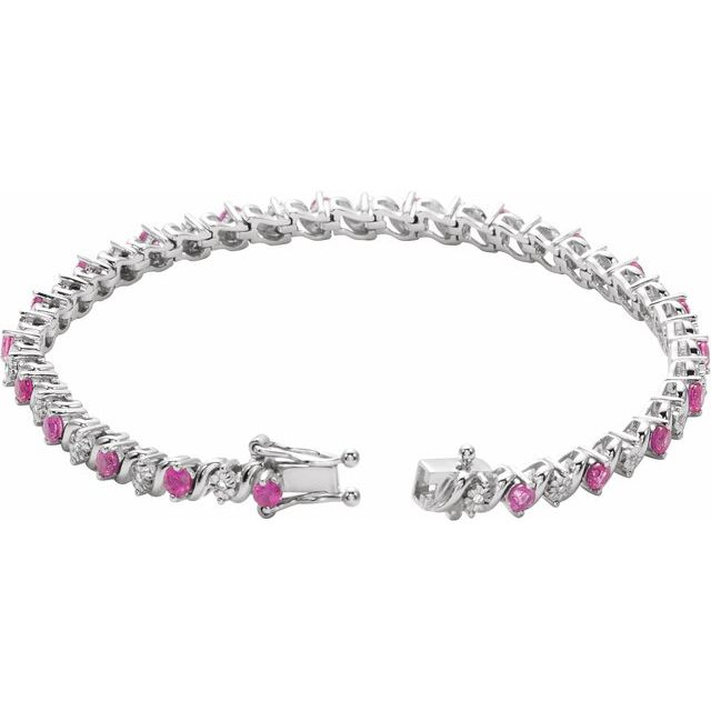 Round Lab-Grown Ruby & Natural Diamond Line Bracelet In Gold & Platinum
