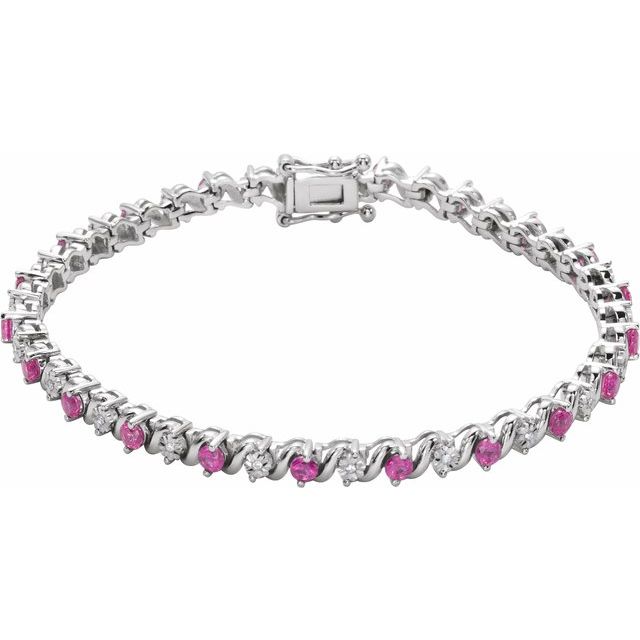 Round Lab-Grown Ruby & Natural Diamond Line Bracelet In Gold & Platinum