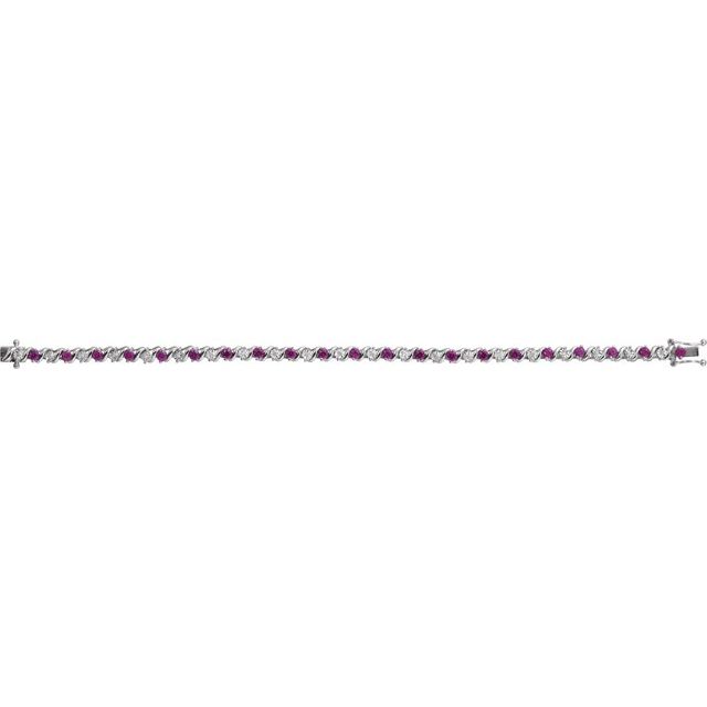 Round Lab-Grown Ruby & Natural Diamond Line Bracelet In Gold & Platinum