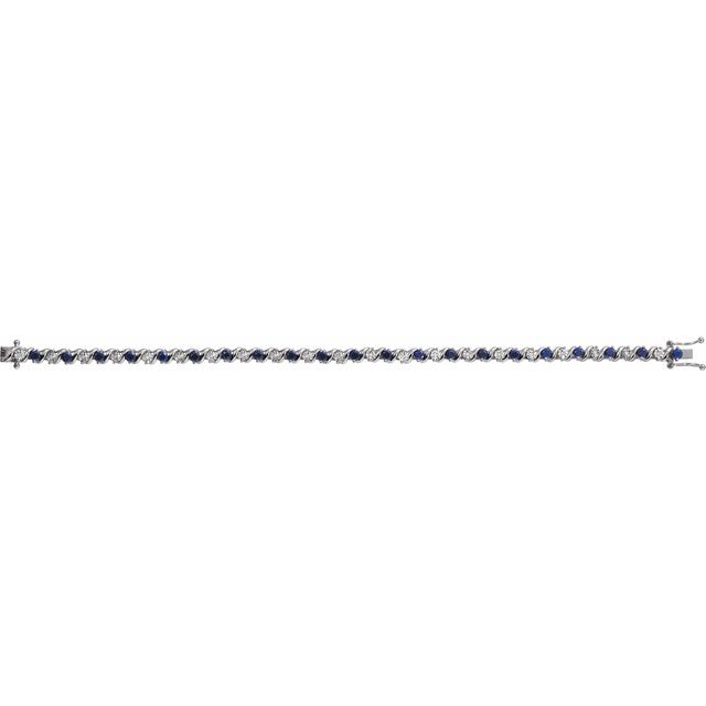 Round Lab-Grown Blue Sapphire & Natural Diamond Line Bracelet In Gold & Platinum
