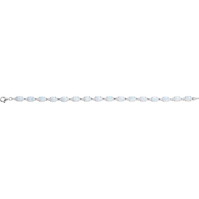 Oval Lab-Grown White Opal Line Bracelet In Gold & Platinum
