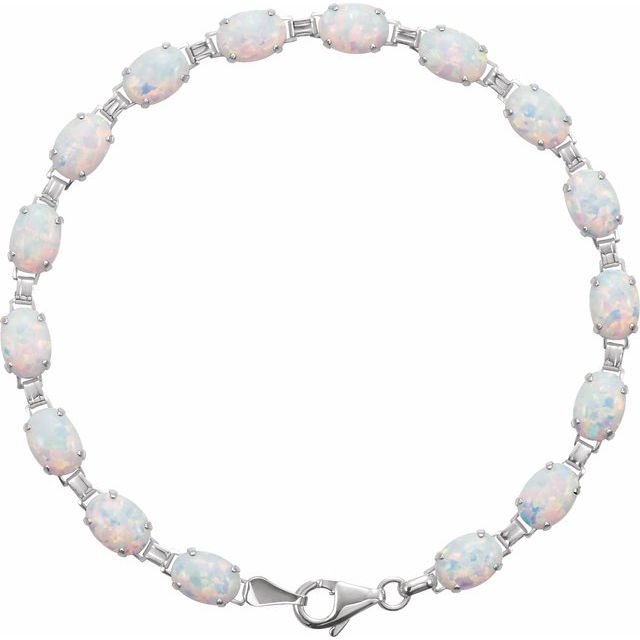 Oval Lab-Grown White Opal Line Bracelet In Gold & Platinum