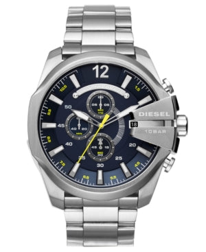 Diesel Mens Mega Chief Quartz Stainless Steel Chronograph Watch, Color: Silver-Tone (Model: Dz4465)