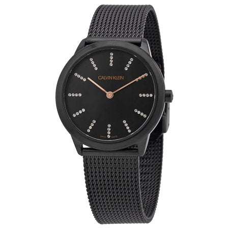 Calvin Klein K3M22X2X Ladies Black Dial Rose-Gold Watch