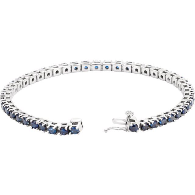 Round Natural Blue Sapphire Line Bracelet In Gold & Platinum