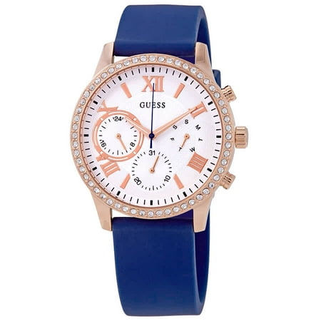 GUESS Women's Watch – Rose Gold-Tone Case, Blue Silicone Band