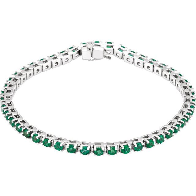 Round Natural Emerald Line Bracelet In Gold & Platinum