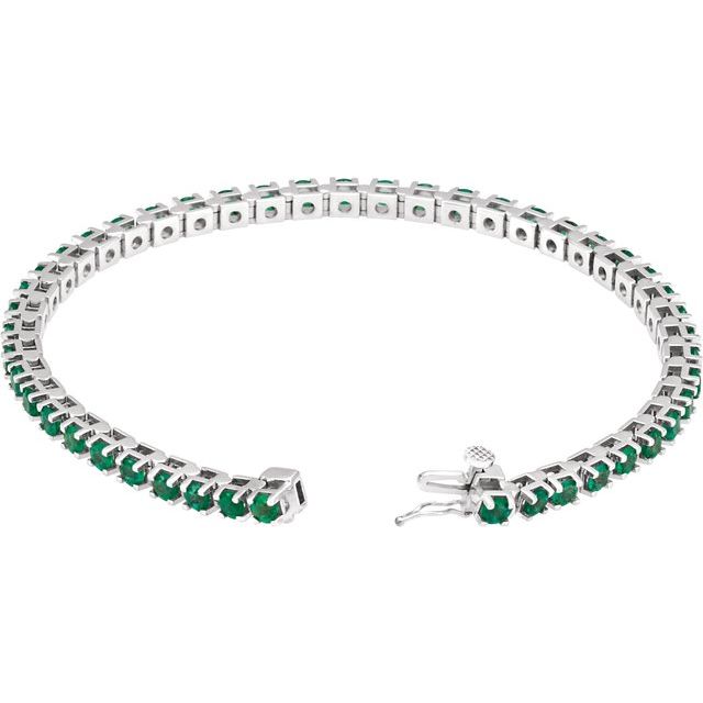 Round Natural Emerald Line Bracelet In Gold & Platinum