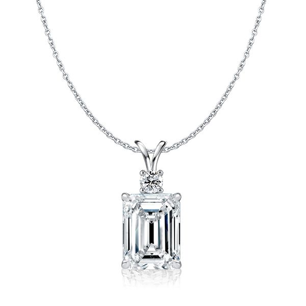 Emerald-Cut Lab-Grown Diamond Solitaire Pendant with Accent