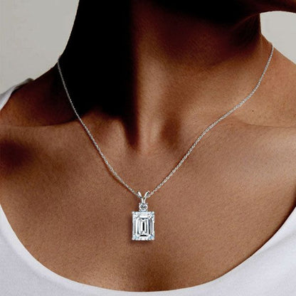 Emerald-Cut Lab-Grown Diamond Solitaire Pendant with Accent