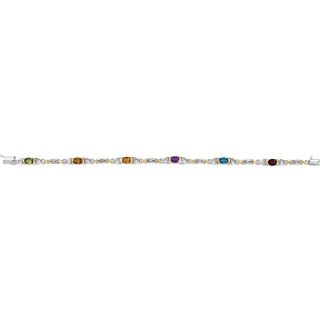 Oval Natural Multi-Gemstone & Natural Diamond Line Bracelet In Gold & Platinum