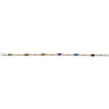 Oval Natural Multi-Gemstone & Natural Diamond Line Bracelet In Gold & Platinum