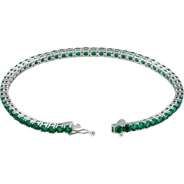 Round Lab-Grown Emerald Line Bracelet In Gold & Platinum