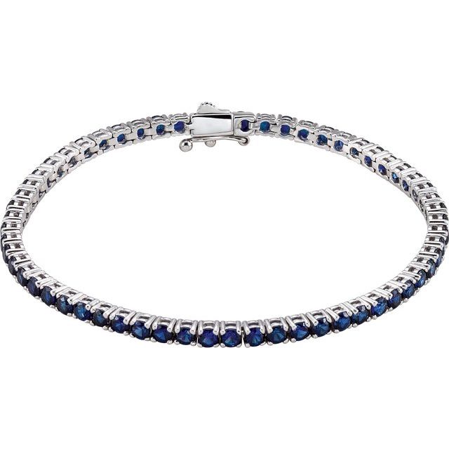 Round Lab-Grown Blue Sapphire Line Bracelet In Gold & Platinum