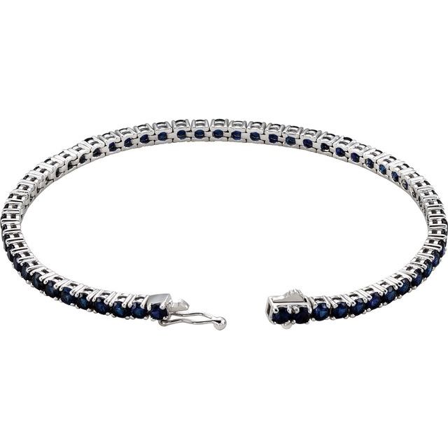 Round Lab-Grown Blue Sapphire Line Bracelet In Gold & Platinum