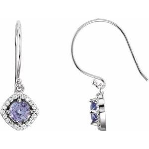 Tanzanite & Diamond Round Halo Stud Earrings in Gold and Platinum