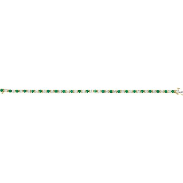 Round Natural Emerald & Natural Diamond Line Bracelet In Gold & Platinum