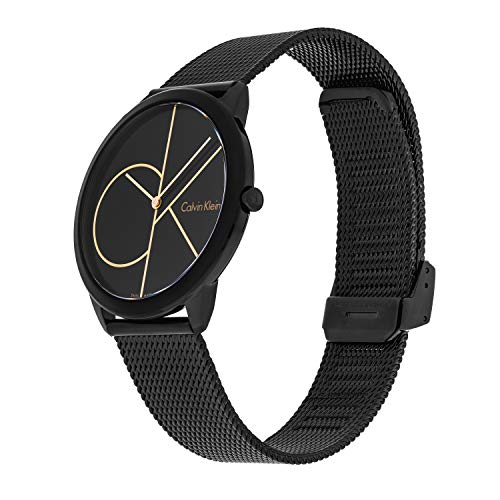Calvin Klein Minimal Unisex Mesh Bracelet with Black Dial CK Logo Watch