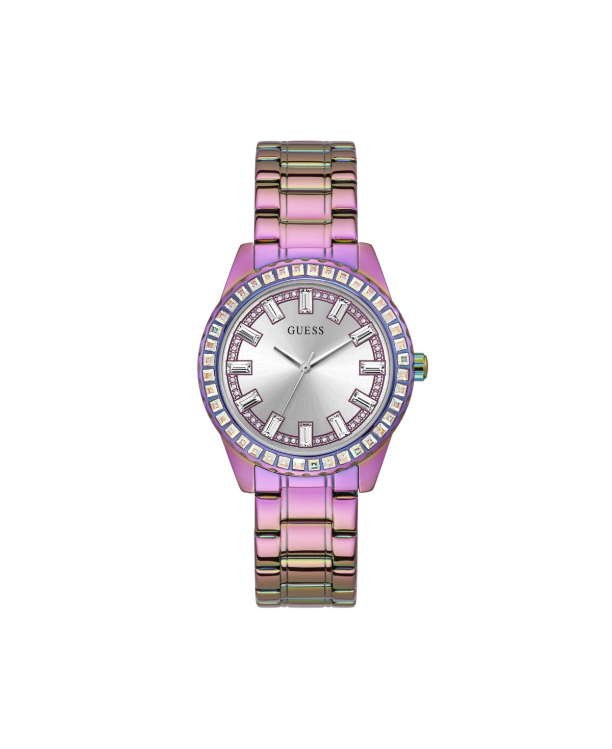 Montre-bracelet Guess pour femme, en acier inoxydable violet pailleté