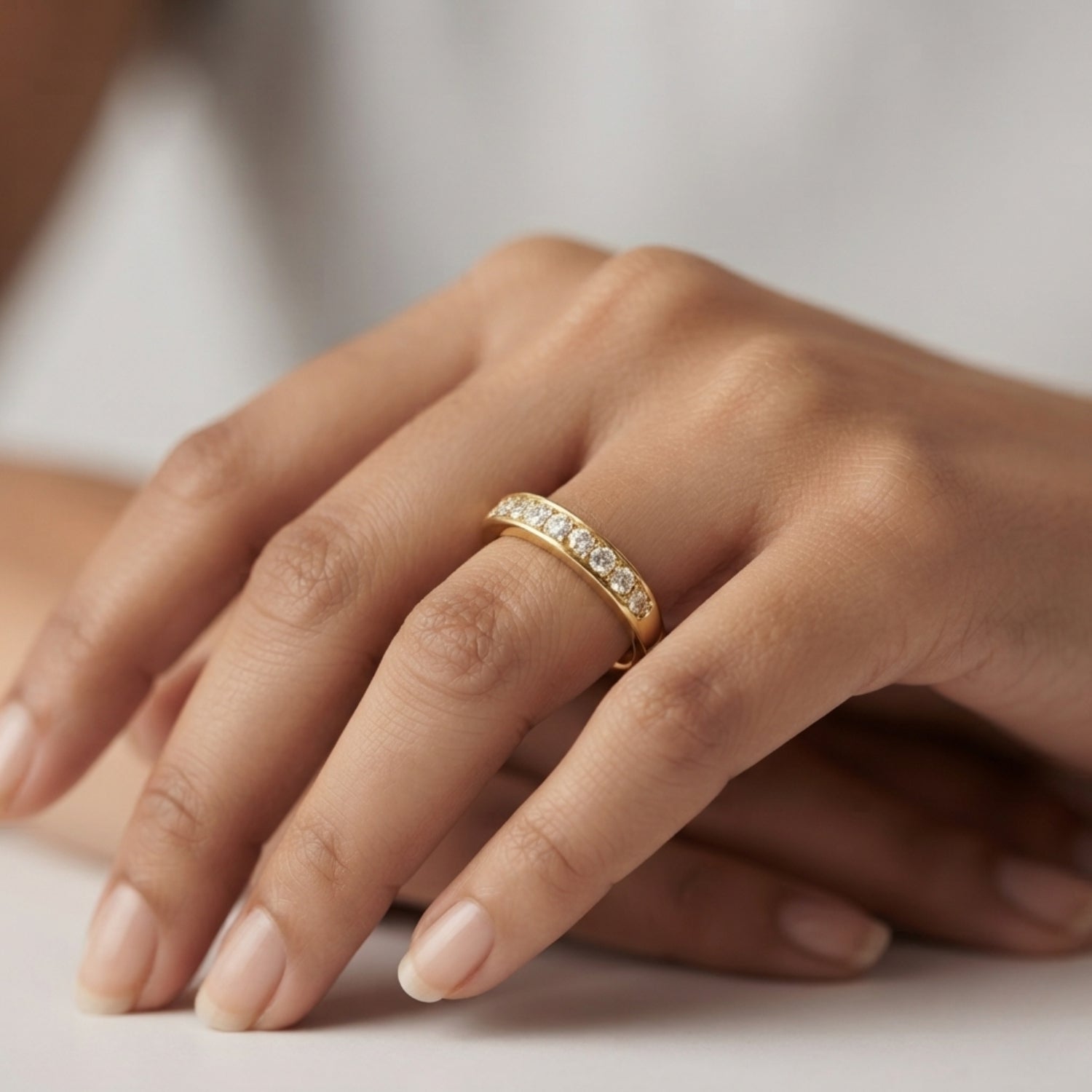 Channel Set Half Eternity Ring in Gold & Platinum