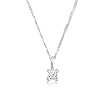 Lab Diamond Princess Cut Solitaire Necklace In White Gold