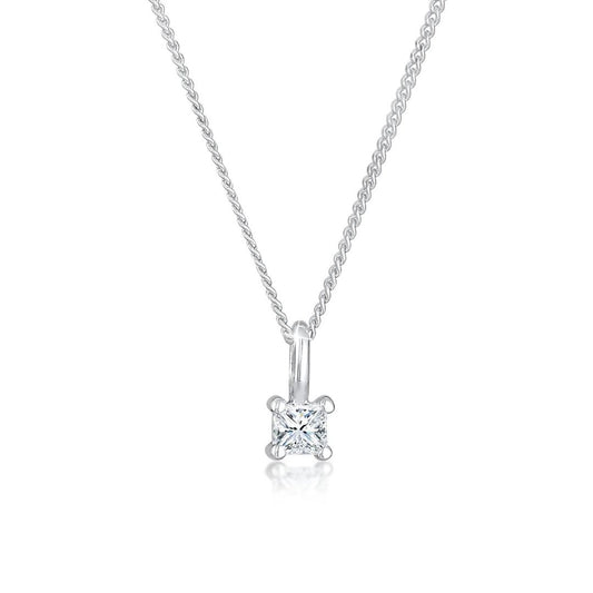 Lab Diamond Princess Cut Solitaire Necklace In White Gold