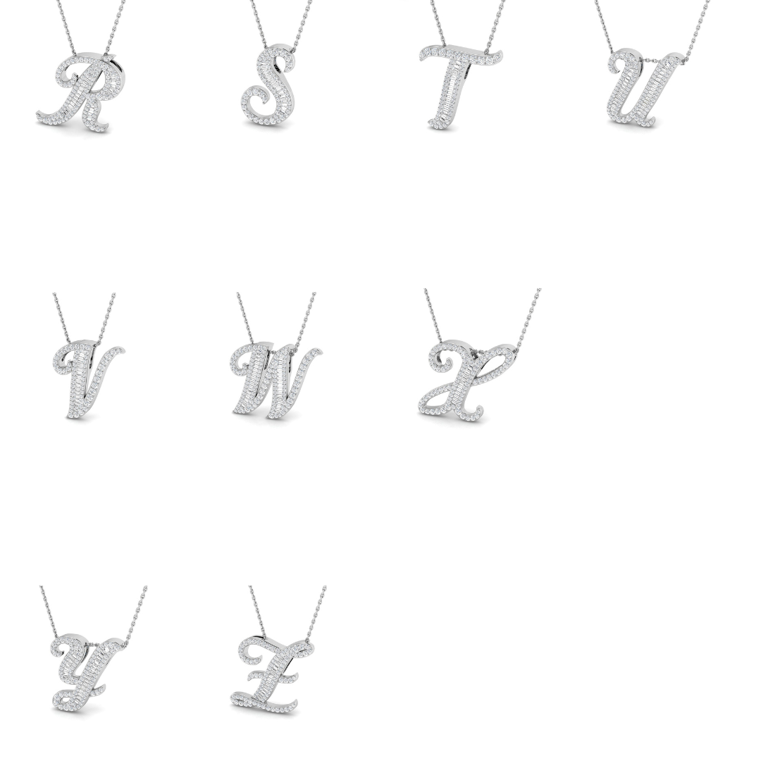 Gold Pendant with Baguette and Round Cut Diamond