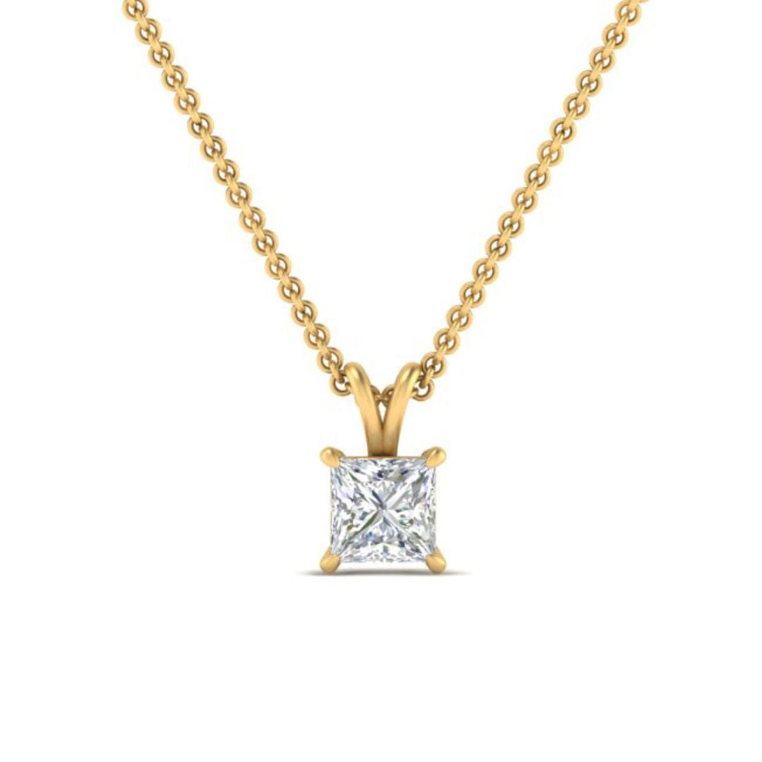 0.33ct Lab Diamond Princess Cut Solitaire Necklace In Yellow Gold