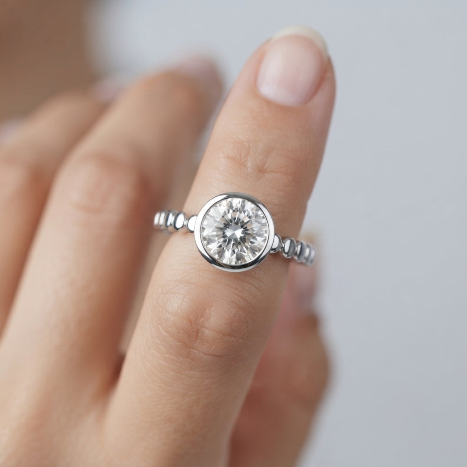IGI Lab-Grown Round Cut Diamond Bezel Setting Solitaries Engagement Ring.