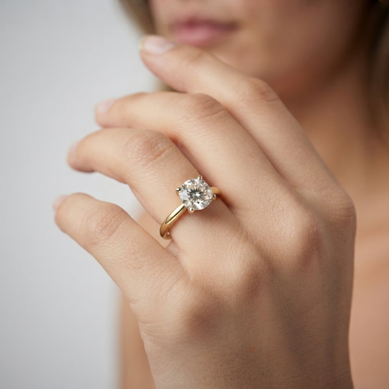 IGI Lab-Grown Cushion Diamond Four Prong Solitaire Engagement Ring, D Color VVS Clarity