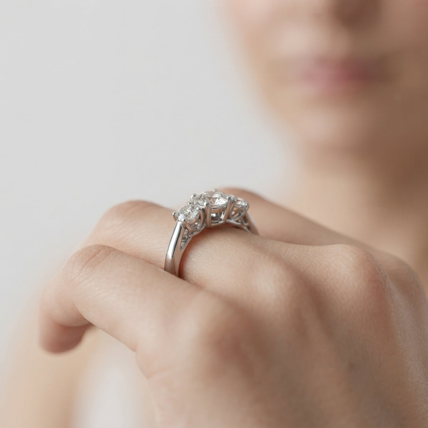 Lab Grown Round Diamond Prong Set 3 Stone Engagement Ring Platinum In DE/VS 2.00Ct