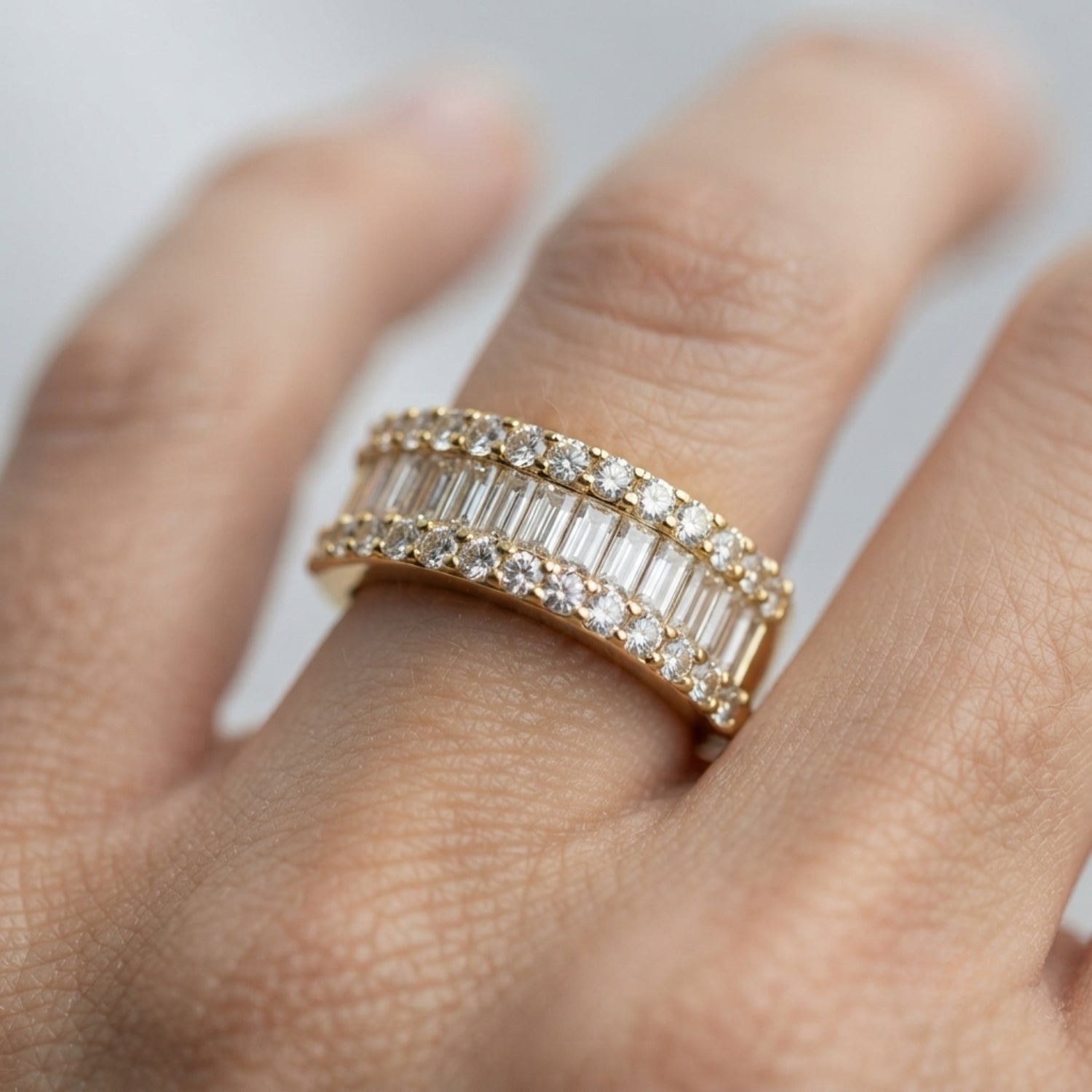 Lab-Grown Round & Baguette Diamond Half Eternity Sandwich Ring | Wedding Gift For Her | UK Hallmarked
