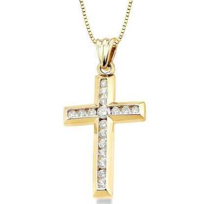 1.00ct Cross Pendant Lab Diamond In Yellow Gold