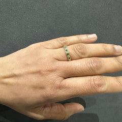 Emerald and Round Cut Natural Diamond Milgrain Eternity Band in 18K Yellow Gold