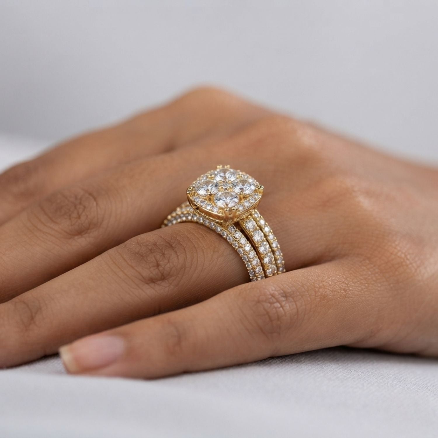 Round Diamond Cluster Multi Row Ring 2.75ct | Luxury Bridal Set | UK Hallmarked