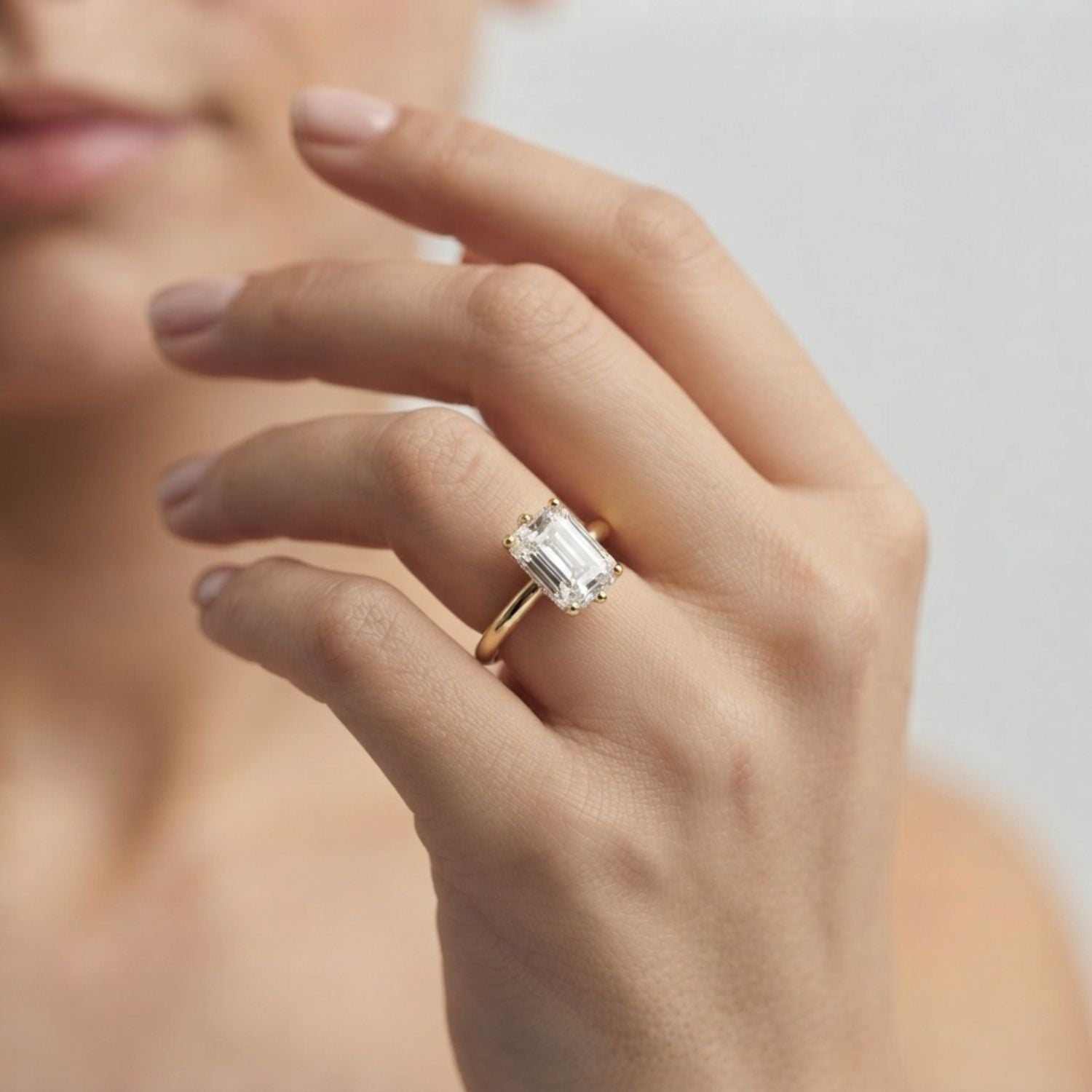 IGI Lab-Grown Emerald Cut Diamond Six Prong Solitaire Engagement Ring Gift For Her.