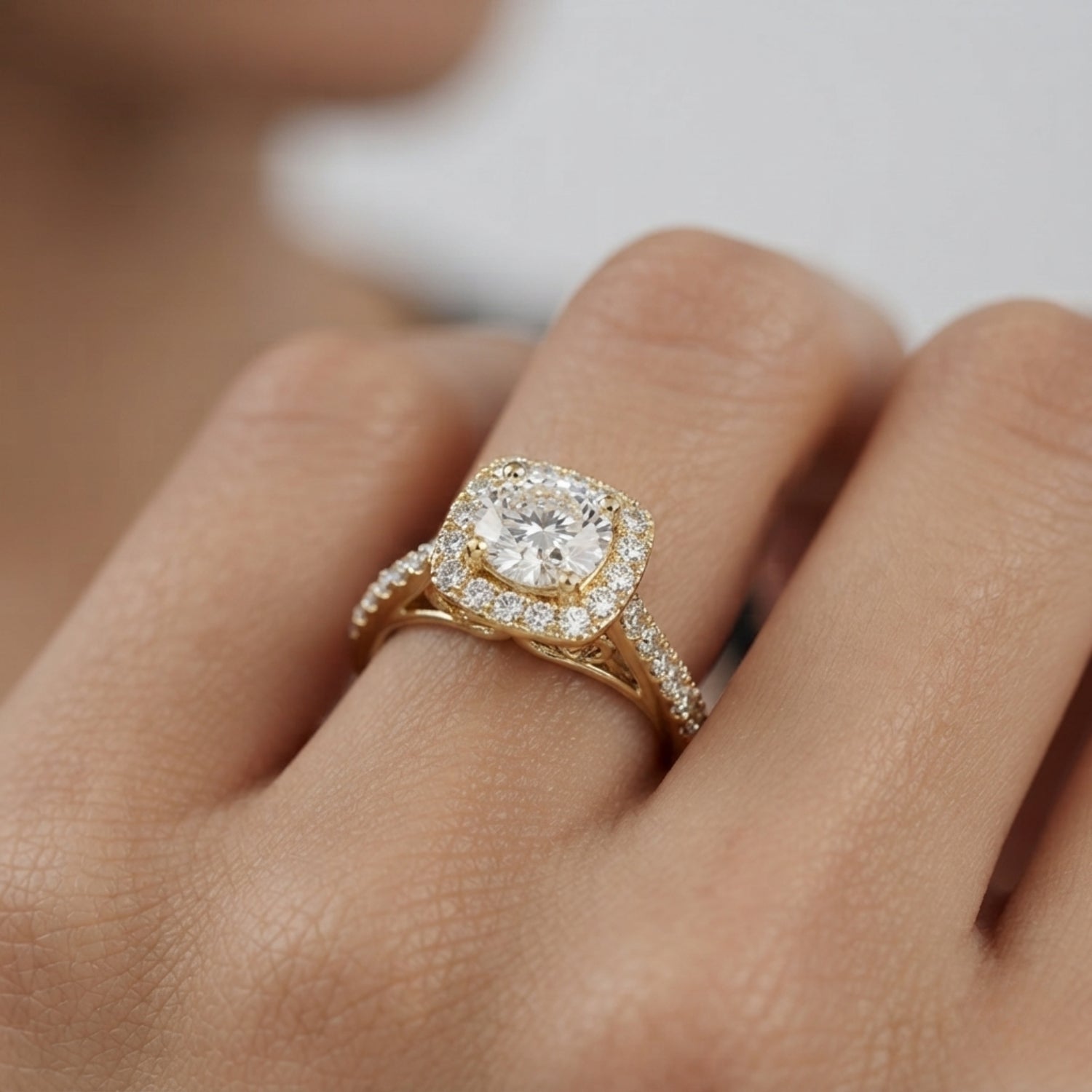 2.00Ct  Lab Grown Round Diamond Halo Engagement Ring 18K White Gold