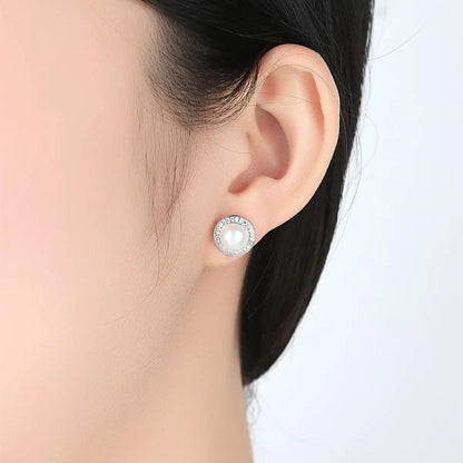 0.14ct Pearl Diamond Earrings In White Gold