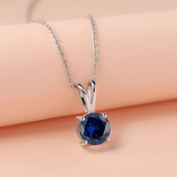 V-Bale Round Blue Sapphire Solitaire Pendant