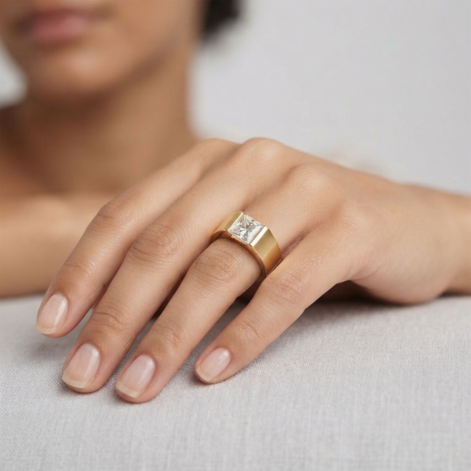 IGI Lab-Grown D-VVS Princess Cut Sleek Tapered Diamond Solitaire Engagement Ring.