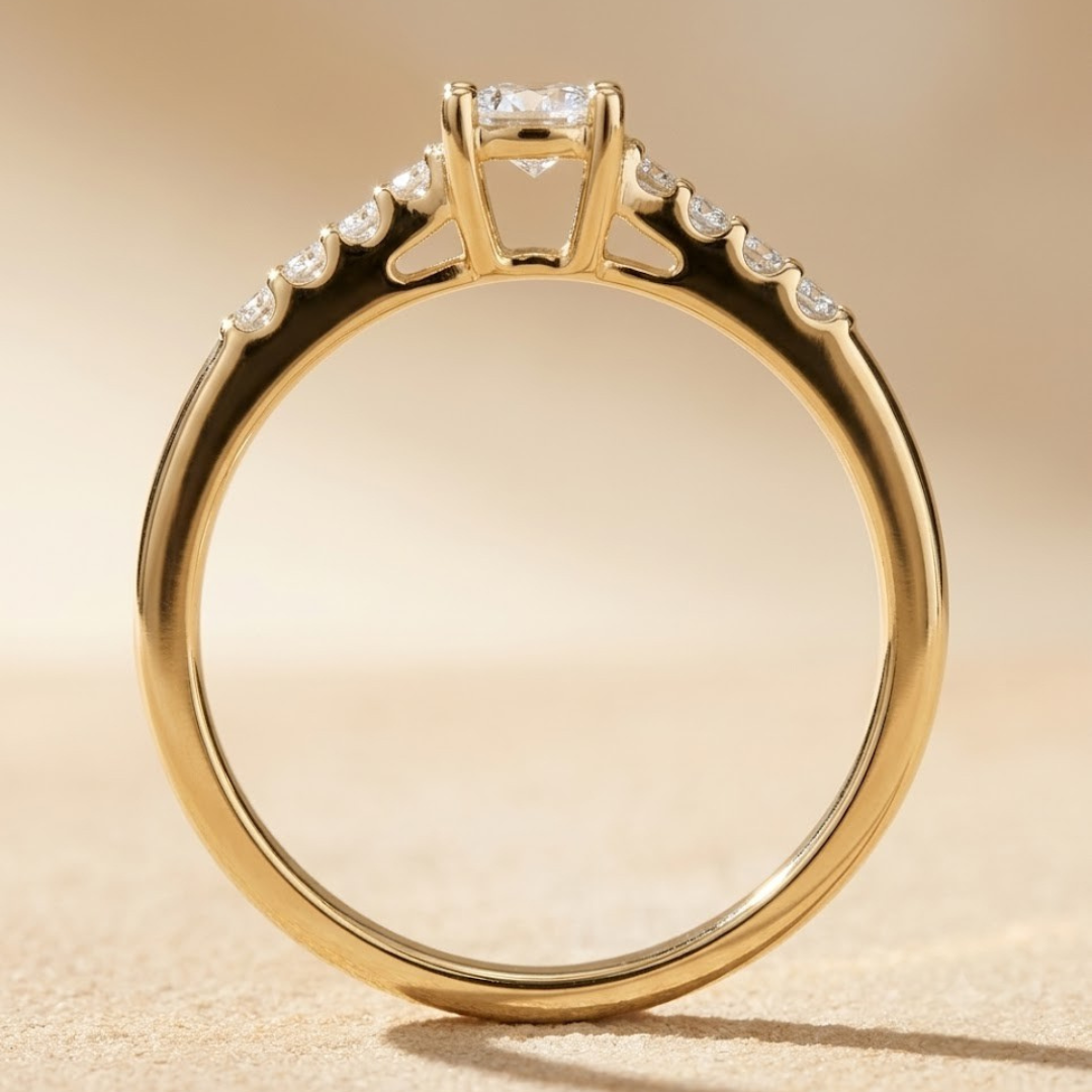 0.25ct Round Brilliant Lab Grown Diamond Shoulder Set Engagement Ring in 9K Yellow Gold