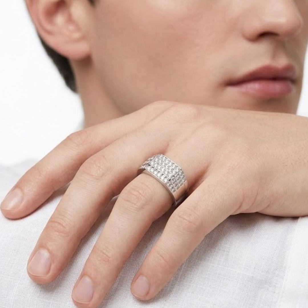 Men's Lab Diamond Pave Encrusted Ring 1ct H/SI in 925 Silver